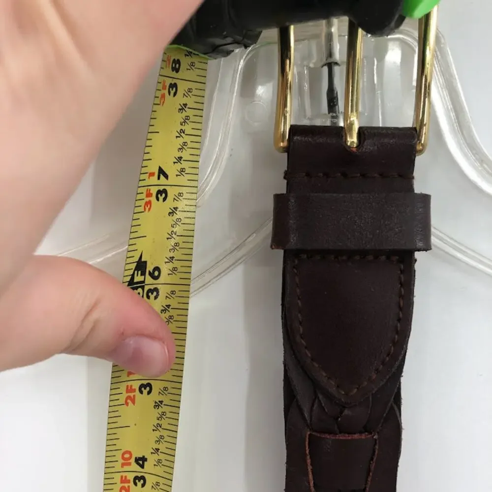 Women's chocolate brown Large woven Braided Genuine Leather Belt brass buckle